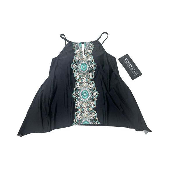 Miraclesuit Womens Samsara Peephole BLACK Tankini SWIM TOP US SIZE 10 Nwt - Picture 1 of 3